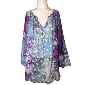 Anthro Figueroa & Flower Popover Crinkle Top Size L Boho Fairy Flowy Semi Sheer